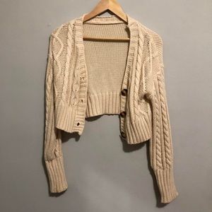 Knitted long sleeve cream cardigan two piece set cropped knitted tube top ✨